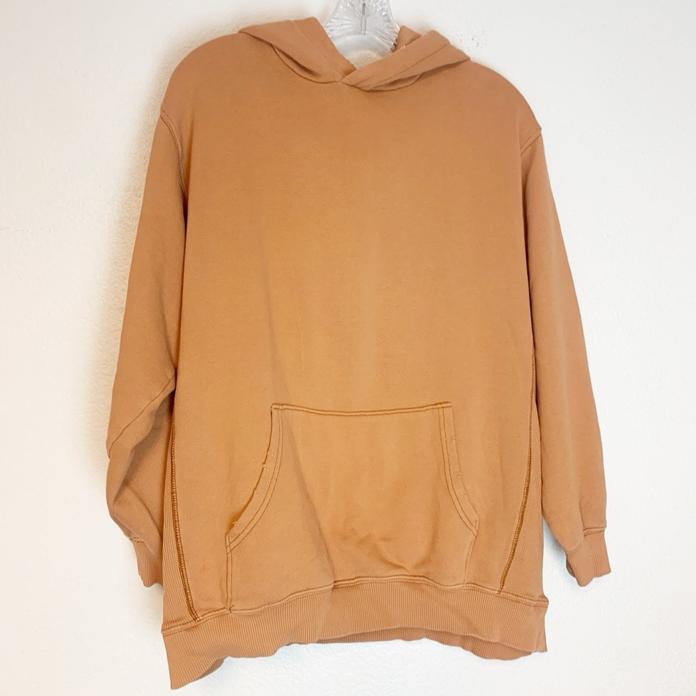 Aerie Sweatshirt Women Medium Hoodie Distressed Oversized Orange Ribbed Pullover